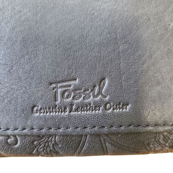 Fossil Black Leather Wallet, Embossed Floral Pattern - Picture 2 of 7